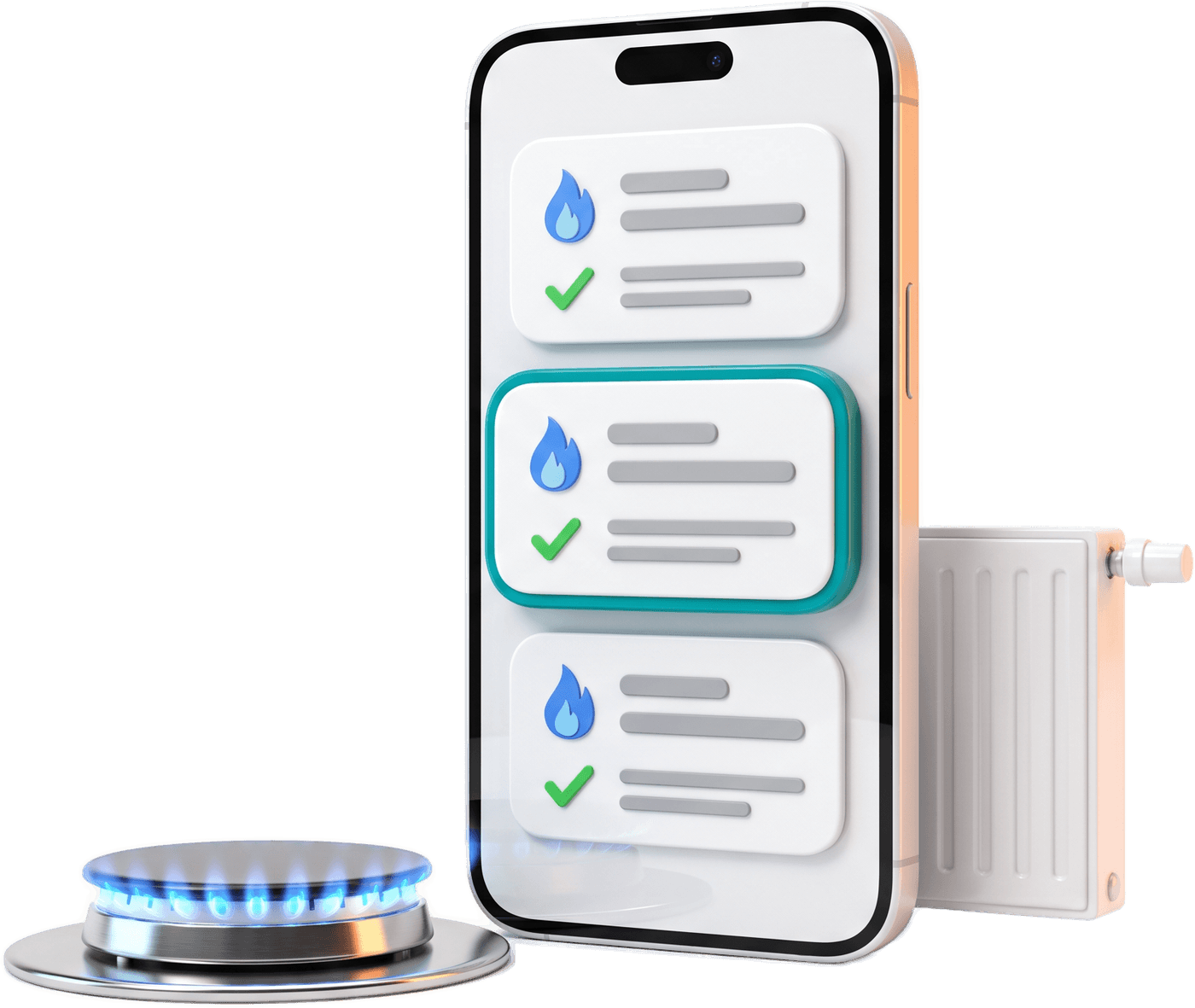 Smartphone mit Gastarifen und Gasflamme