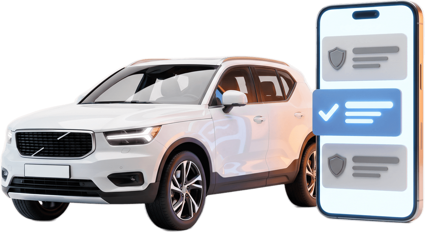 Auto neben einem Smartphone mit Versicherungstarifen